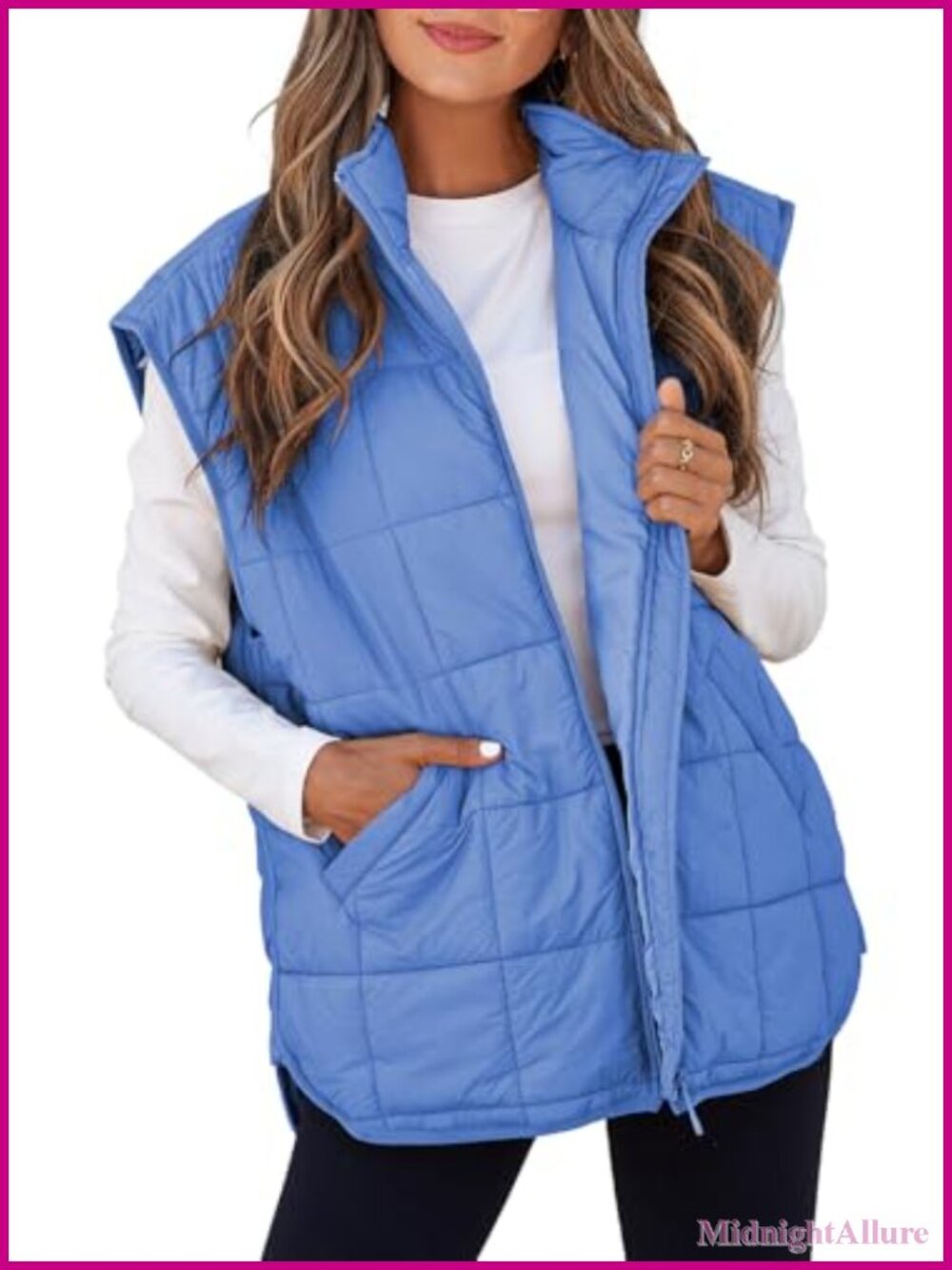 Quilted Puffer Vest Zip Up Cap Sleeve Women's Outerwear